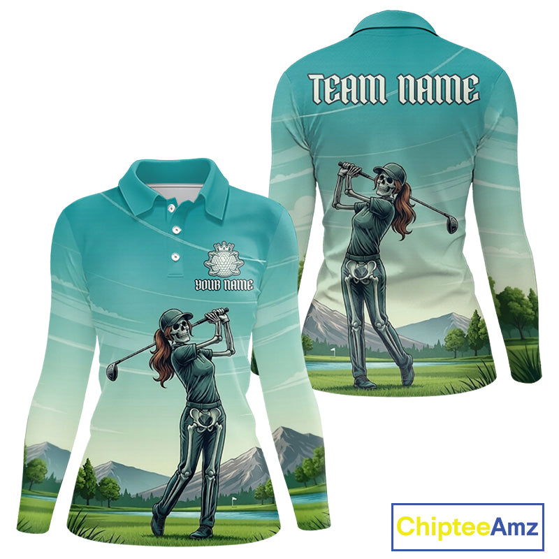 Funny Skeleton Golf Course Golf Polo Shirts For Women Personalized Team Name Golf Clothes NYN3252