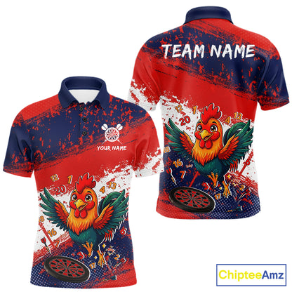 Red, White And Blue Funny Rooster Mens Darts Shirt Personalized Grunge Team Darts Jersey NYN3245