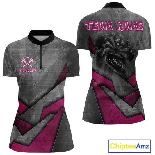 Aggressive Dog Dartboard Pink Darts Shirt For Women - Custom Name For Players NYN0561
