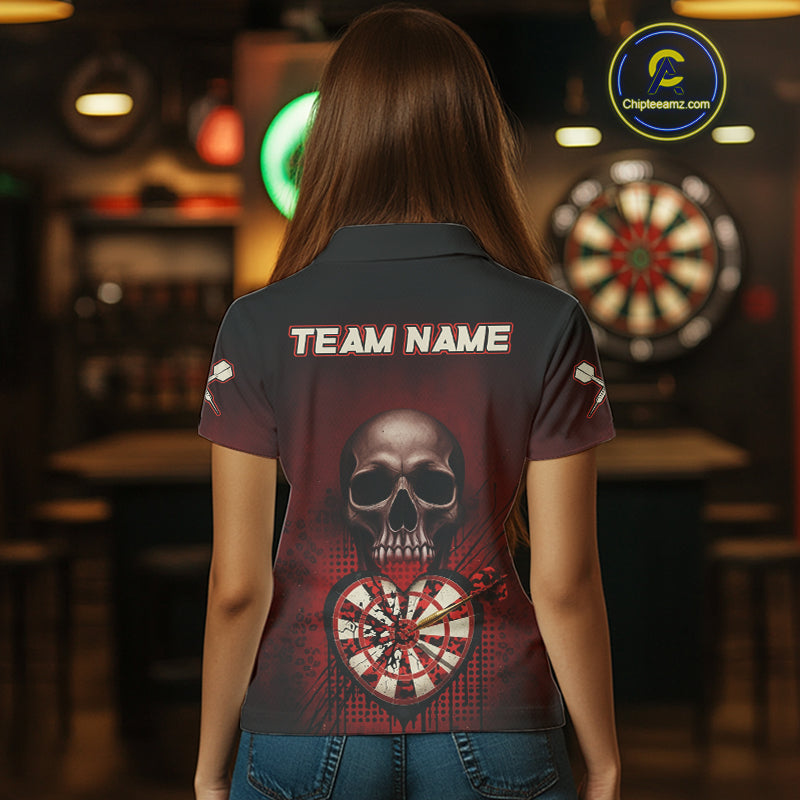 Black And Red Skull Camo Heart Dartboard Darts Polo Shirt For Women Grunge Dart Jerseys NYN1962