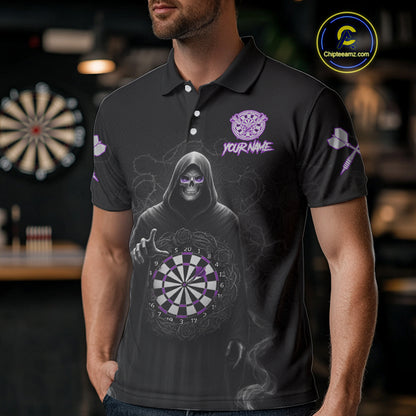 Custom Roses Dartboard Purple Grim Reaper Men Darts Polo Shirt Darts Jersey NYN1972