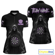 Load image into Gallery viewer, Custom Roses Dartboard Purple Grim Reaper Women Darts Quarter-Zip Shirt Darts Jersey NYN1972