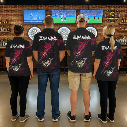 Personalized Red Horror Shark Men Darts Polo League Shirts Funny Grunge Dart Jerseys NYN2219
