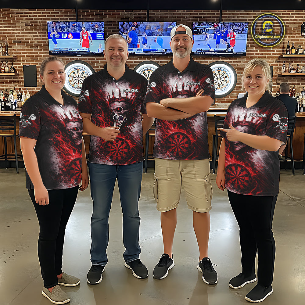 Red Crown Skull Fire Flame Dartboard Women Darts Quarter-zip Shirt Custom Grunge Dart Team Jerseys NYN2514