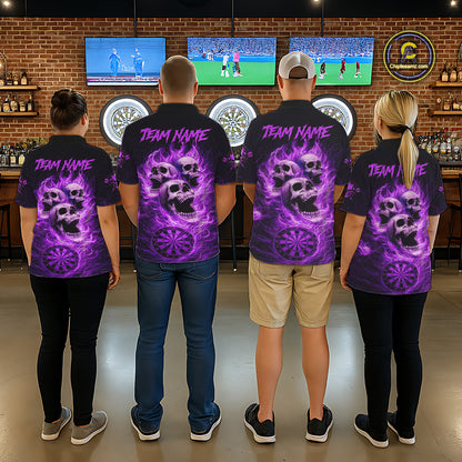 Purple Skulls Fire Flame Dartboard Darts Quarter-zip Shirt For Women Personalized Dart Team Jerseys NYN2517
