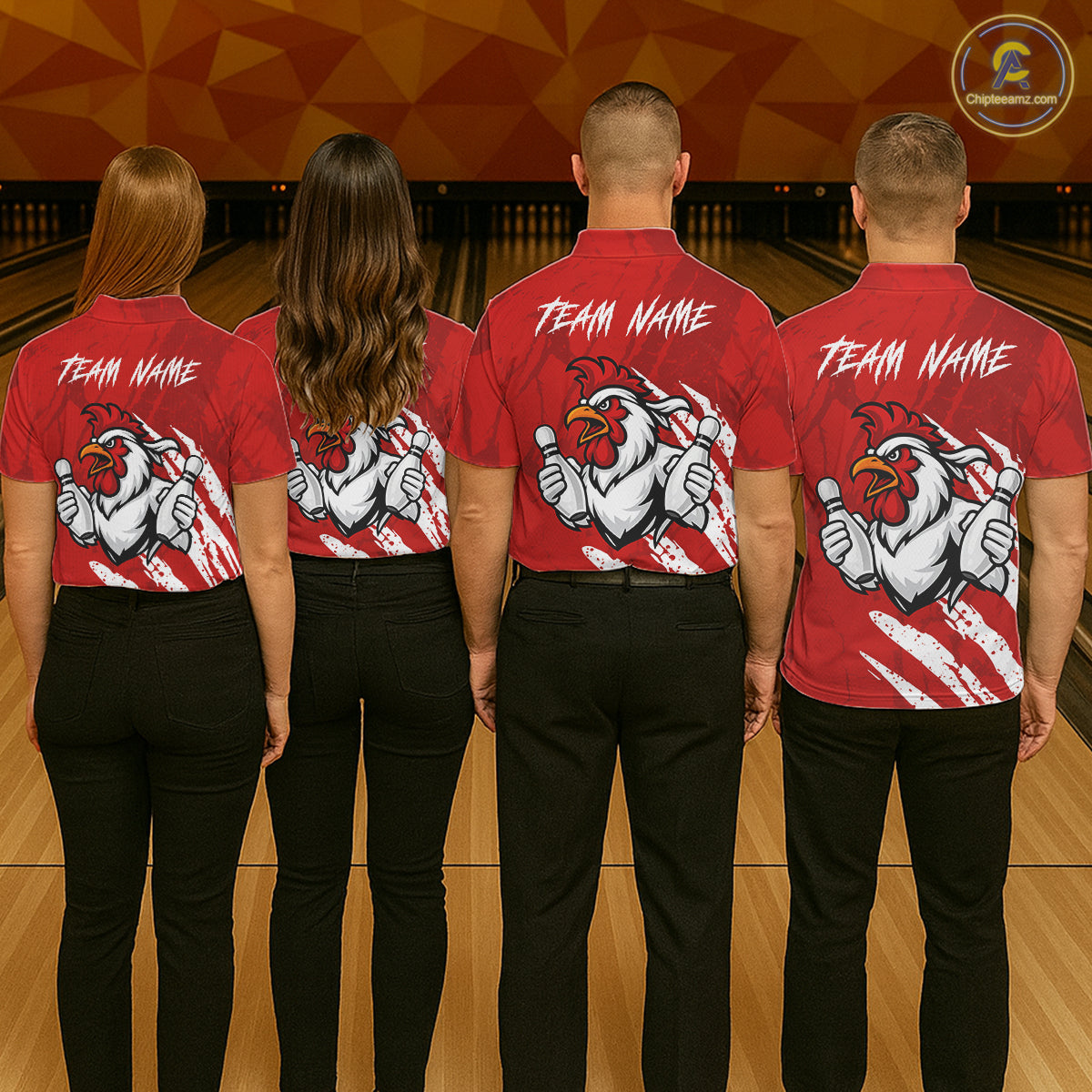 Custom White And Red Funny Rooster Bowling Polo & 1/4-Zip Team Shirts For Women Bowling Gifts NYN2721