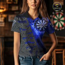 Load image into Gallery viewer, Custom Womens Dart Polo &amp; Quarter Zip Shirt Pattern Dartboard Blue Flames Darts Team Jersey NYN2867