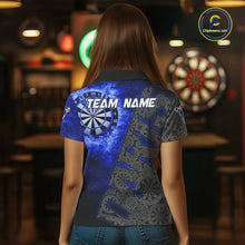 Load image into Gallery viewer, Custom Womens Dart Polo &amp; Quarter Zip Shirt Pattern Dartboard Blue Flames Darts Team Jersey NYN2867
