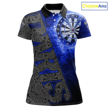 Load image into Gallery viewer, Custom Womens Dart Polo &amp; Quarter Zip Shirt Pattern Dartboard Blue Flames Darts Team Jersey NYN2867