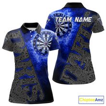 Load image into Gallery viewer, Custom Womens Dart Polo &amp; Quarter Zip Shirt Pattern Dartboard Blue Flames Darts Team Jersey NYN2867