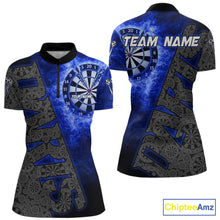 Load image into Gallery viewer, Custom Womens Dart Polo &amp; Quarter Zip Shirt Pattern Dartboard Blue Flames Darts Team Jersey NYN2867