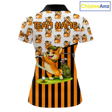 Load image into Gallery viewer, Funny Women Cute Dog Pattern Golf Polo Shirt Custom Orange Golfing Dog Golf Clothes Attire NYN2874