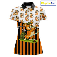 Load image into Gallery viewer, Funny Women Cute Dog Pattern Golf Polo Shirt Custom Orange Golfing Dog Golf Clothes Attire NYN2874
