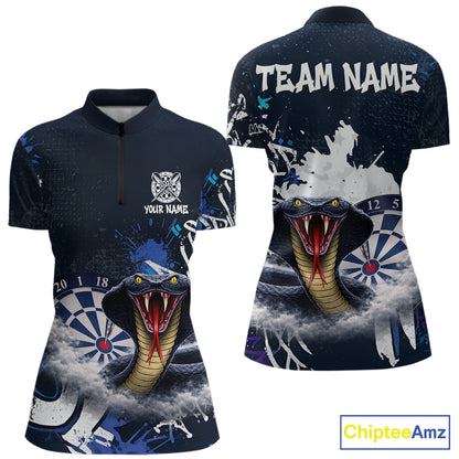 Funny Blue Smoke Cobra Women Darts Polo & Quarter-Zip Shirt Custom Graffiti Dart Team Jerseys NYN3078