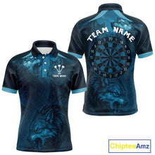 Load image into Gallery viewer, Men’s Team Darts Shirt With Dark Navy Wolves And Grunge Dartboard Pattern NYN0306
