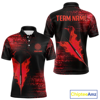 Men’s Custom Darts Shirt With Flaming Dart Arrow And Ruby Digital Matrix NYN0310