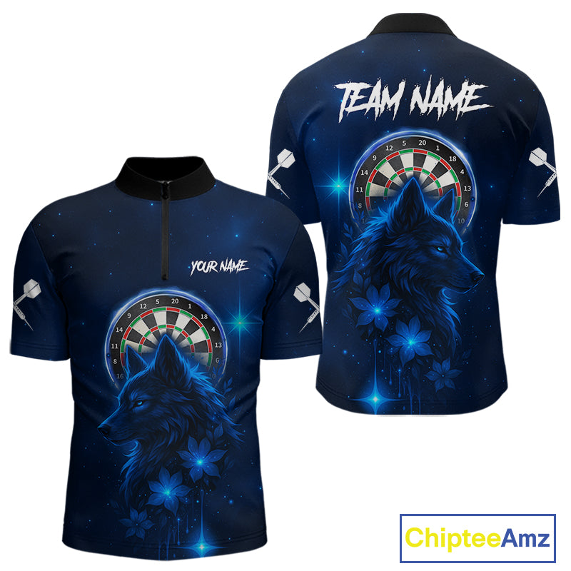 Blue Dark Lightning Wolf Dartboard Men's Darts Shirt - Custom Team Jersey NYN0577