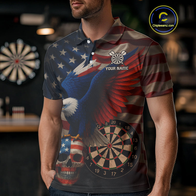 Custom Men's Darts Shirt Eagle US Flag Patriotic Dart Jerseys, Dart Shirts For Lovers NYN1121