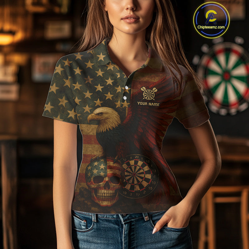 Custom Darts Shirt For Women Retro US Flag Patriotic Dart Jerseys, Vintage Dart Shirts NYN1122