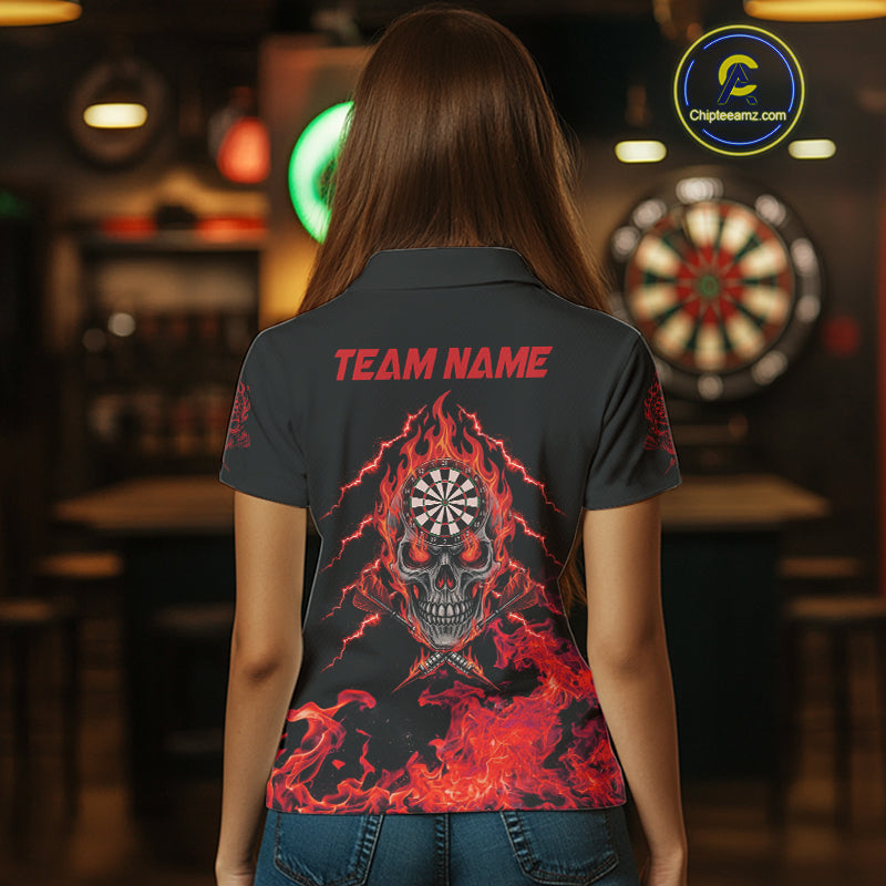 Custom Red Flames Skull Dart Arrow Dart Women Polo Jerseys Flame Dart Team Shirt NYN1707