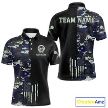 Load image into Gallery viewer, Black And Blue US Flag Digital Camo Skull Custom Men Darts Polo Shirt Dart Gifts NYN1985