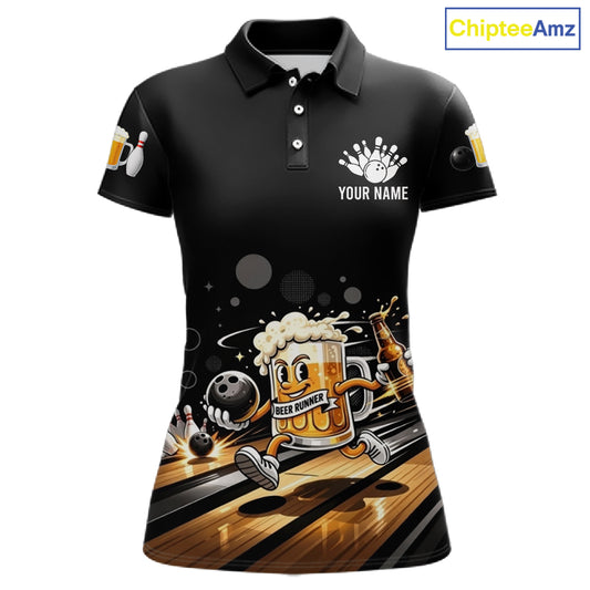 Personalized Beer Runner Funny Bowling Team Shirts For Women Bowling Polo & 1/4-Zip Jersey NYN2724