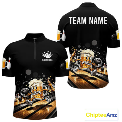 Personalized Beer Runner Funny Bowling Team Shirts For Men Bowling Polo & 1/4-Zip Jersey NYN2724
