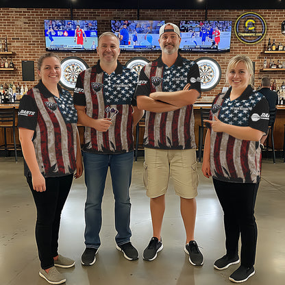 US Flag Dart Arrow & Dartboard Darts Polo Shirt For Men Custom Patriotic Dart Team Jerseys NYN2523