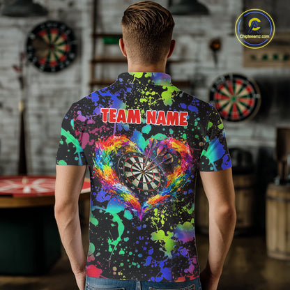 Heart Colorful Splatter Dartboard Men Darts Polo Shirt Custom Valentine Dart Couple Jerseys NYN2526