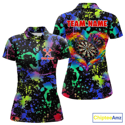 Heart Colorful Splatter Dartboard Women Darts Polo Shirt Custom Valentine Dart Couple Jerseys NYN2526