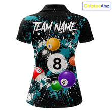 Load image into Gallery viewer, Black And Teal 8 Ball Pool Women Billiard Shirt Personalized Splatter Paint Billiard Jersey For Pooler NYN3088