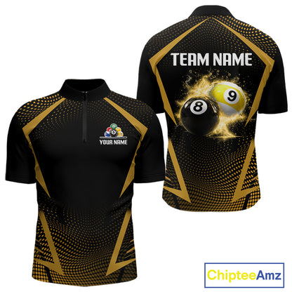 Custom 8 Ball & 9 Ball Mens Billiard Shirt Personalized Thunder Yellow Billiard Pool Team Shirt NYN3091
