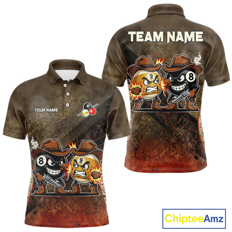 Funny Couple 8 Ball & 9 Ball Cowboys Billiard Shirt For Men Custom Brown Camo Billiard Pool Team Shirt NYN3092