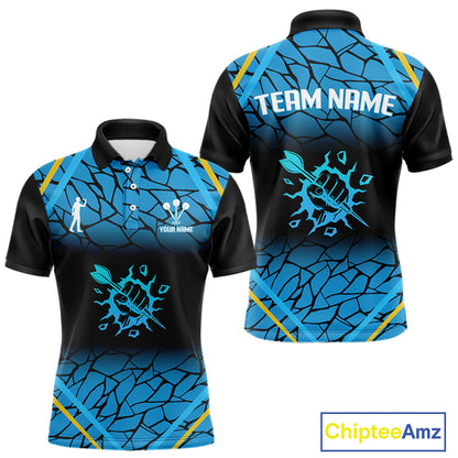 Men’s Custom Darts Shirt With Blue Cracked Pattern And Fist Holding Dart Arrow NYN0311