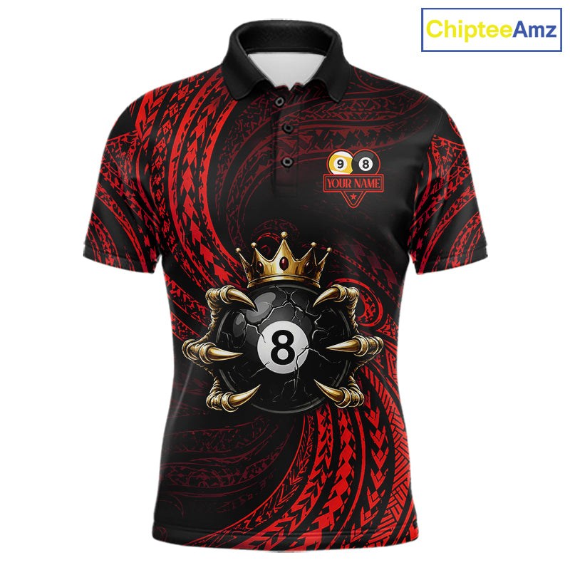 Red Tribal Skull Crown men's billiard polo shirt custom 8 ball 9 ball pool jersey, personalized billiards apparel
