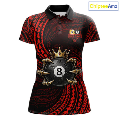 Red Tribal Skull Crown women's billiard polo shirt custom 8 ball 9 ball pool jersey, personalized billiards apparel