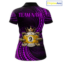 Load image into Gallery viewer, Purple Tribal Skull Crown women's billiard polo shirt custom 8 ball 9 ball team jersey, personalized pool apparel