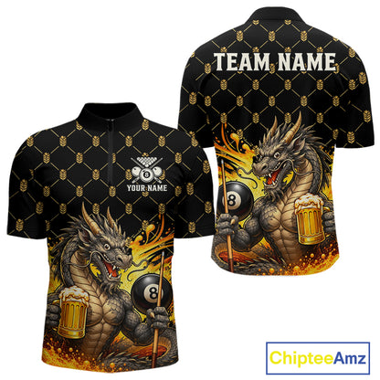Beer Funny Dragon Play Pool 8 Ball men's quarter zip billiard shirt custom pool league jersey, cue sports apparel
