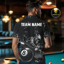Load image into Gallery viewer, Male pool player wearing Grim Reaper Plays 8 Ball billiard jersey during APA league and cue sports competition