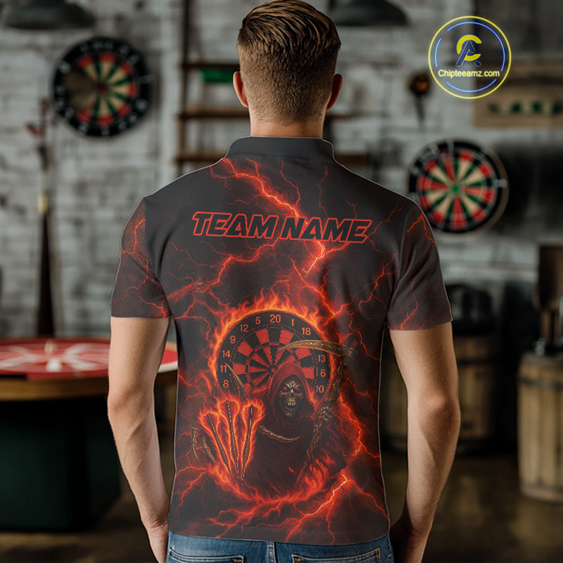 Custom Red Flames Grim Reaper Lightning Dart Men Polo Jerseys Outfits Dart Gifts NYN1719
