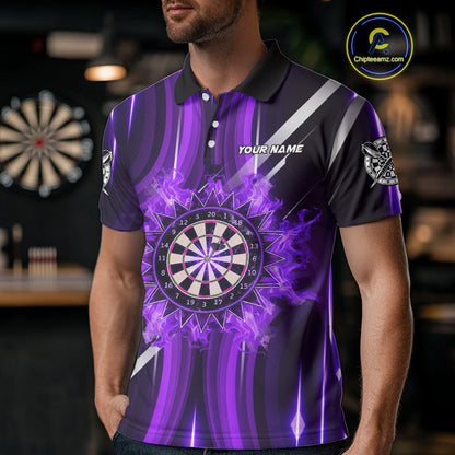 Custom Purple Flames Dartboard Flower Men Darts Polo Shirt Dart Team Jersey Gifts NYN1987