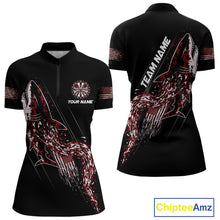 Load image into Gallery viewer, Custom Black And Red US Flag Digital Camo Shark Darts Quarter-Zip Shirt For Women Dart Gifts NYN1996