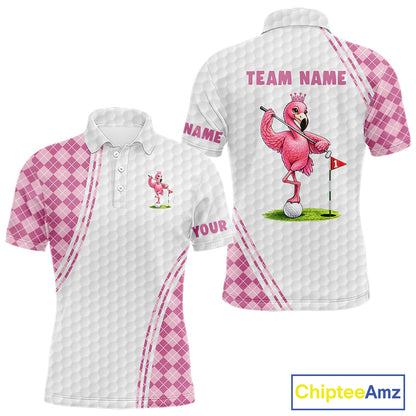 Funny Mens Golf Polo Shirt Custom Crown Flamingo Pink Argyle Pattern Golf Clothing Shirts NYN2876