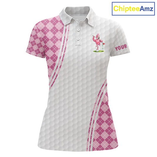 Funny Womens Golf Polo Shirt Custom Crown Flamingo Pink Argyle Pattern Golf Clothing Shirts NYN2876