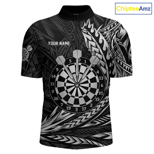 Personalized Black & Silver Tribal Darts Polo & Quarter-Zip Custom Dart Shirts For Men Dart Jerseys  NYN2886