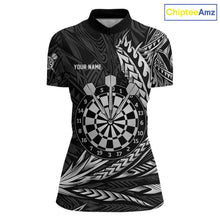 Load image into Gallery viewer, Personalized Black &amp; Silver Tribal Darts Polo &amp; Quarter-Zip Custom Dart Shirts For Women Dart Jerseys  NYN2886