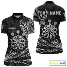 Load image into Gallery viewer, Personalized Black &amp; Silver Tribal Darts Polo &amp; Quarter-Zip Custom Dart Shirts For Women Dart Jerseys  NYN2886