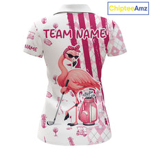 Load image into Gallery viewer, Custom Funny Flamingo Womens Golf Shirt Polo, Pink Paint Argyle Pattern Golf Team Outfits For Ladies NYN3095