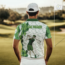 Load image into Gallery viewer, Funny Mens Golf Polo Shirt Custom Green Argyle Pattern Golf Ball Personalized Skull Golf Shirts NYN3100