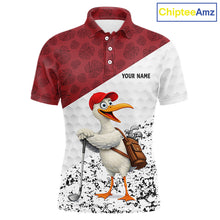Load image into Gallery viewer, Funny Duck Golfer Mens Golf Polo Shirt Custom Black Grunge Tropical Team Golf Shirts | Red NYN3101